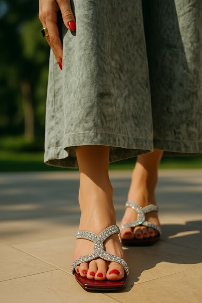 Crystal Cross Rhinestone Sandal